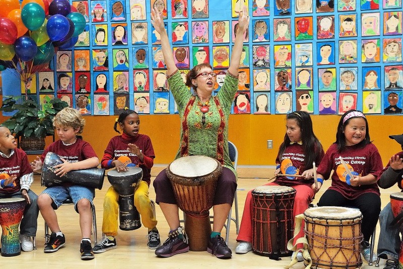 Drummm jeni swerdlow with kidzbeat summer camp students
